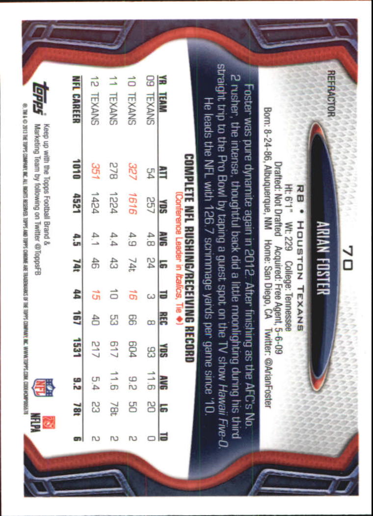 2013 Topps Chrome Xfractors #70 Arian Foster back image