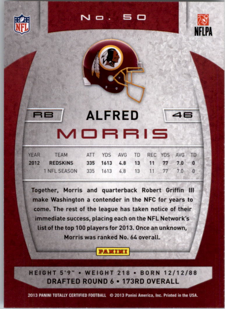 2013 Totally Certified #50 Alfred Morris back image