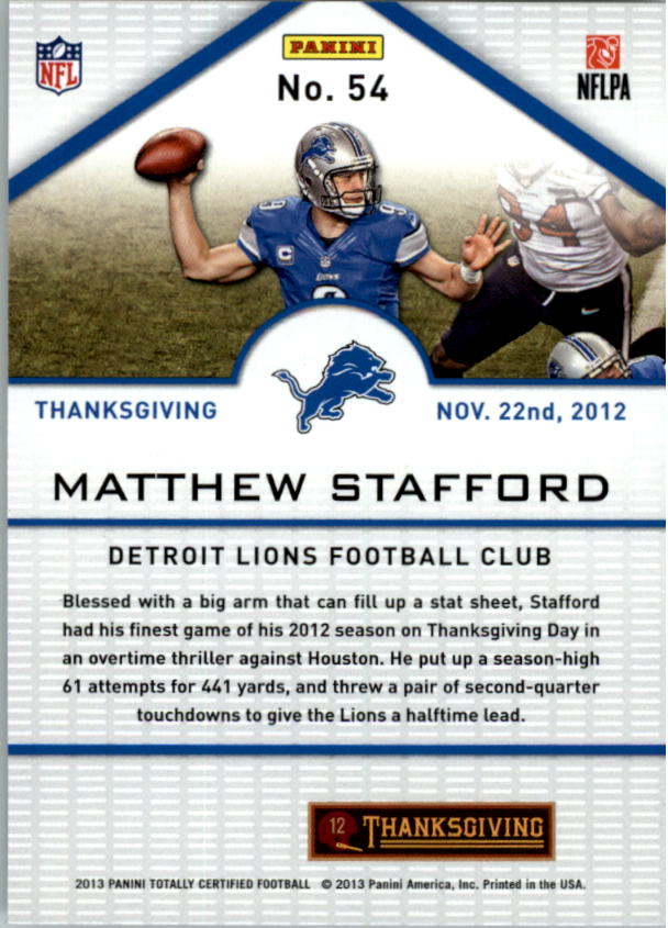 2013 Totally Certified #54 Matthew Stafford TH back image
