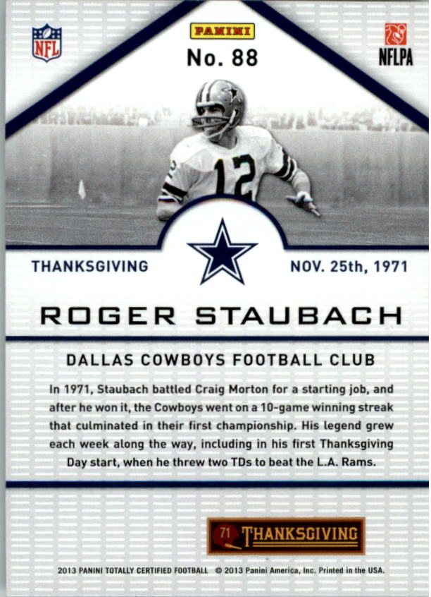 2013 Totally Certified #88 Roger Staubach TH back image