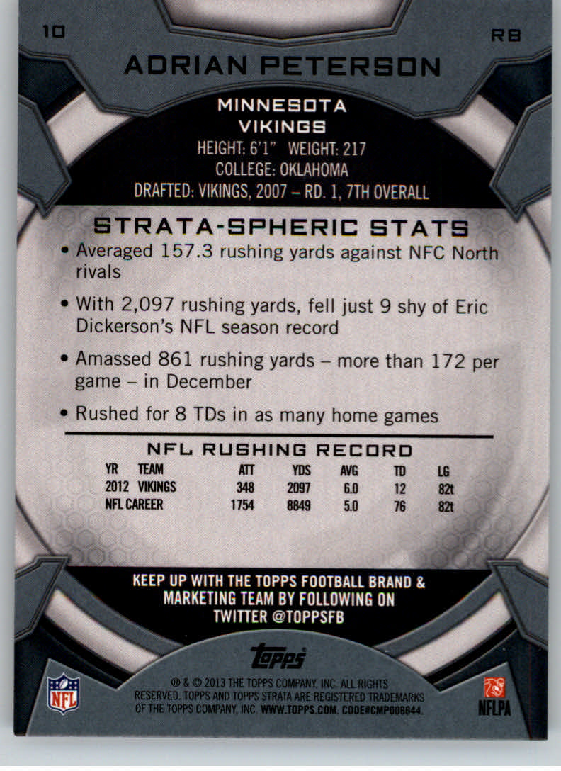 2013 Topps Strata #10 Adrian Peterson back image