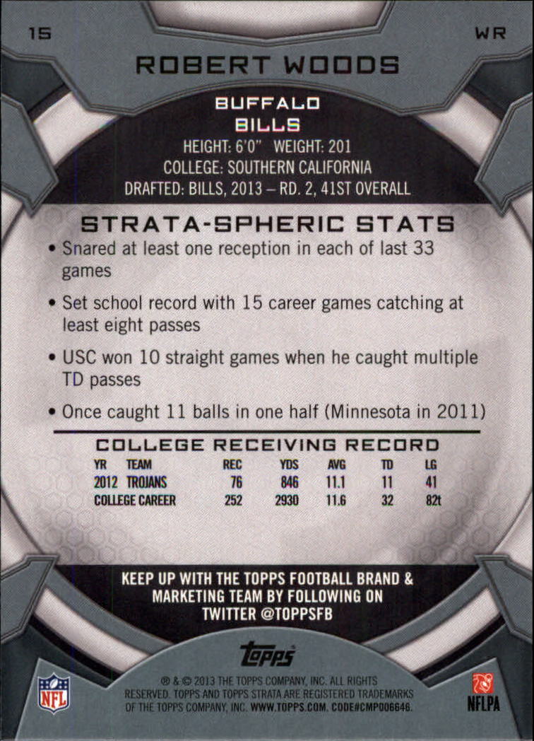 2013 Topps Strata #15 Robert Woods RC back image