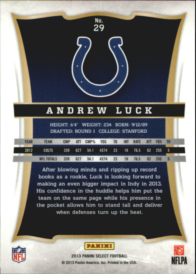 2013 Select #29 Andrew Luck back image