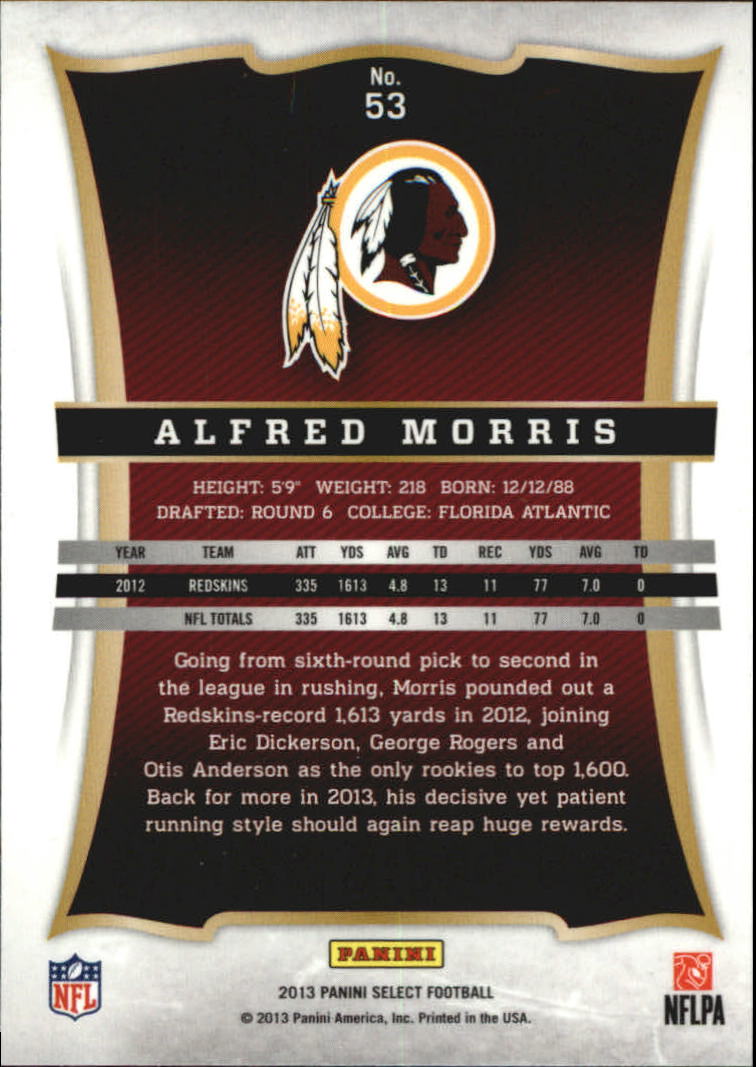 2013 Select #53 Alfred Morris back image