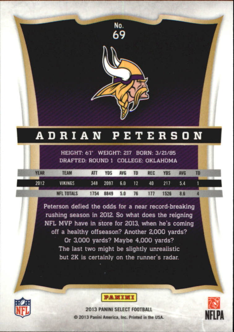 2013 Select #69 Adrian Peterson back image