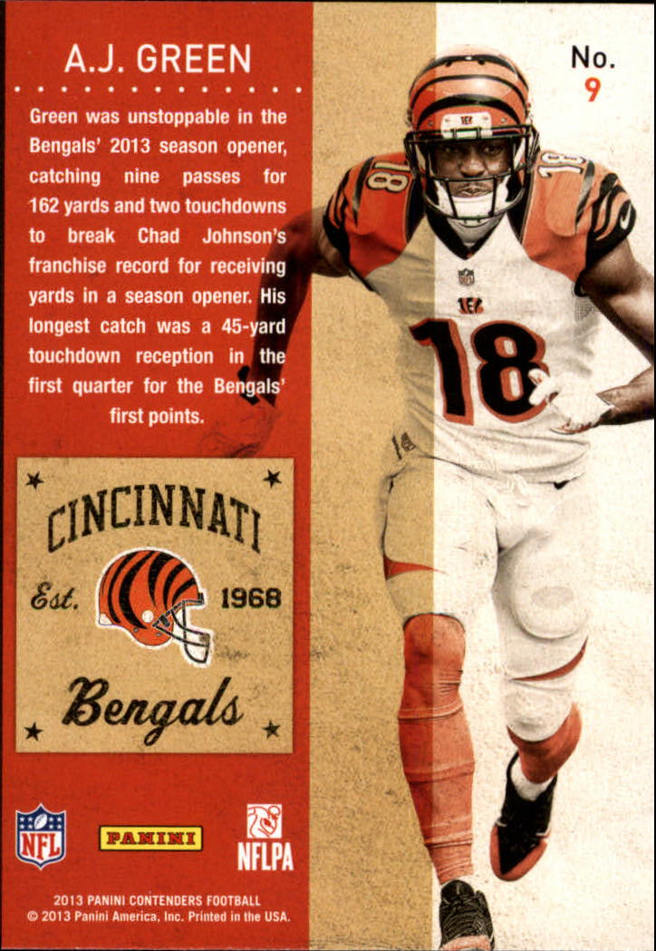 2013 Panini Contenders #9 A.J. Green back image