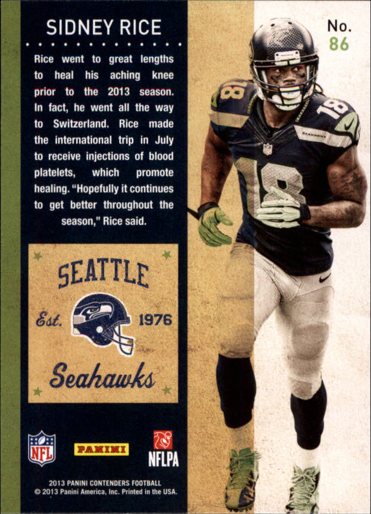 2013 Panini Contenders #86 Sidney Rice back image