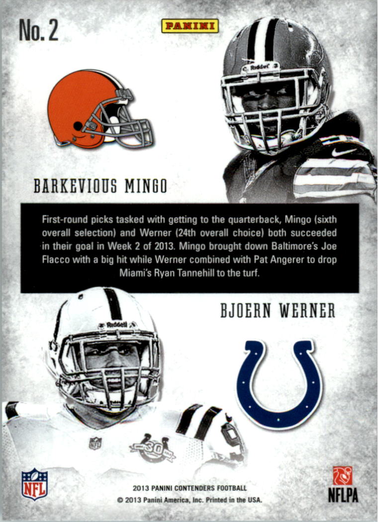 2013 Panini Contenders Round Numbers #2 Barkevious Mingo/Bjoern Werner back image