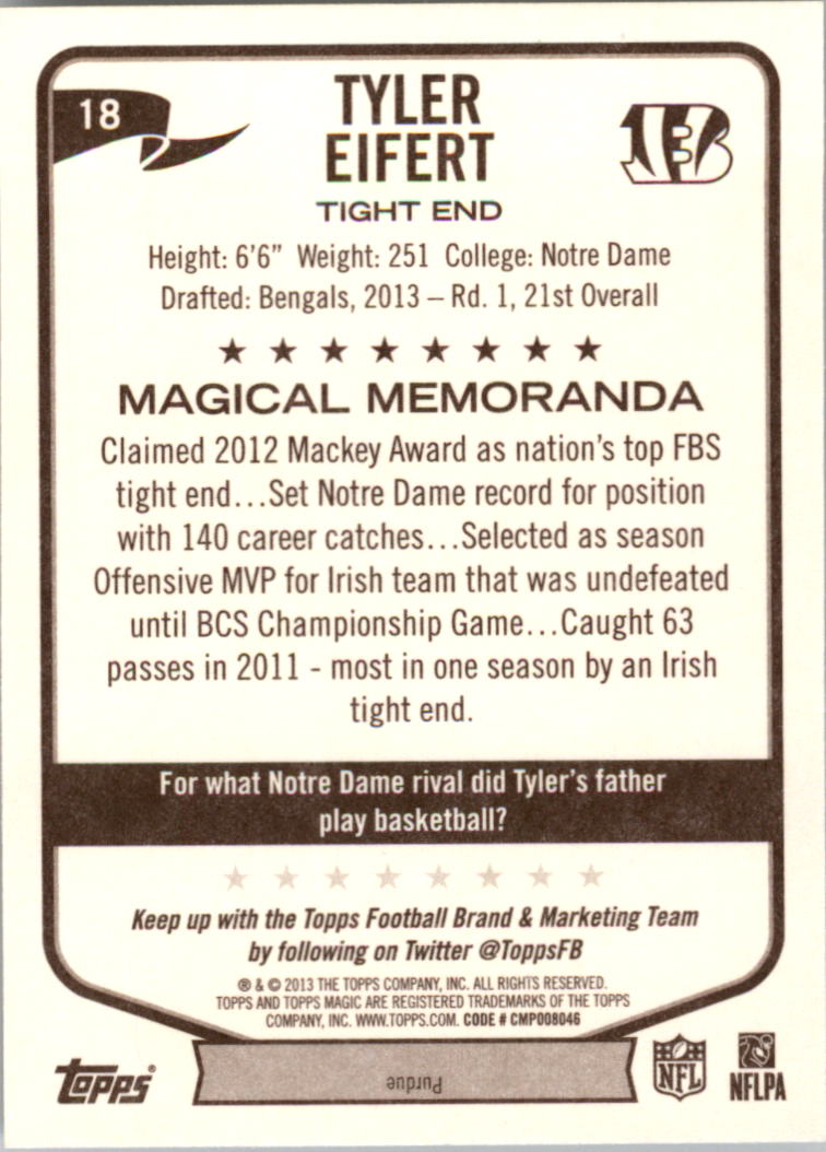 2013 Topps Magic #18 Tyler Eifert RC back image
