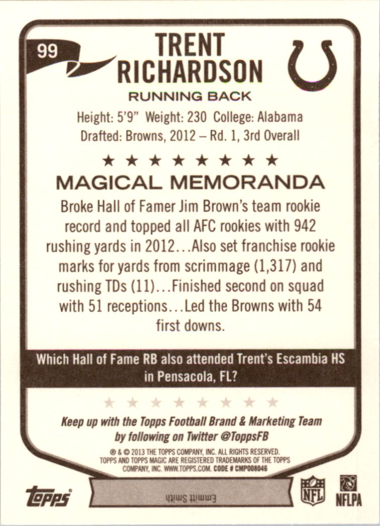 A6159- 2013 Topps Magic FB Card #s 1-207 +Rookies -You Pick- 15+ FREE US SHIP - Picture 169 of 347