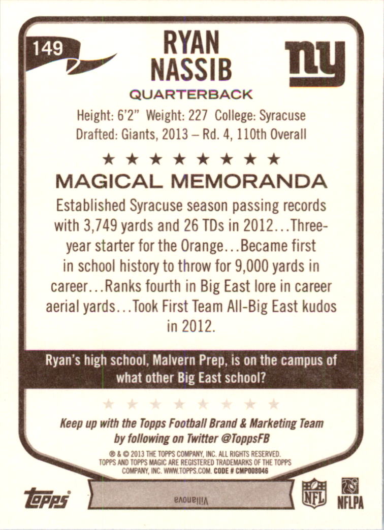 A6159- 2013 Topps Magic FB Card #s 1-207 +Rookies -You Pick- 15+ FREE US SHIP - Picture 247 of 347