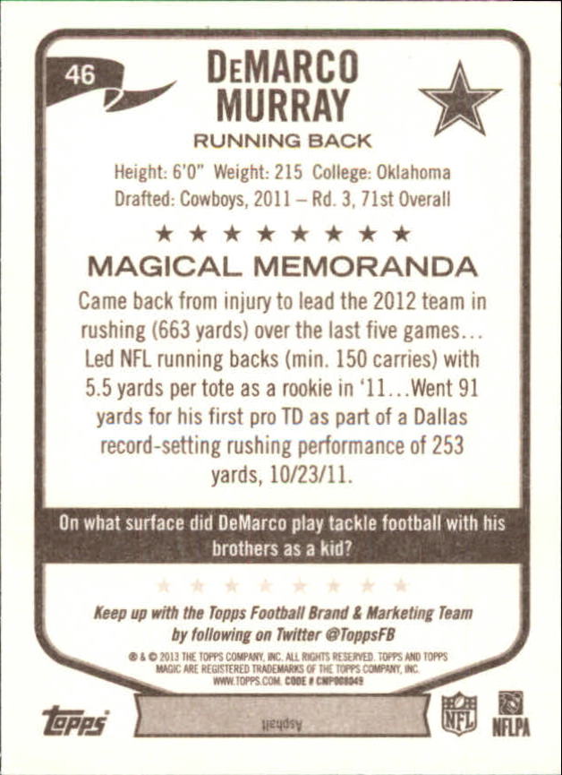 2013 Topps Magic Mini #46 DeMarco Murray back image