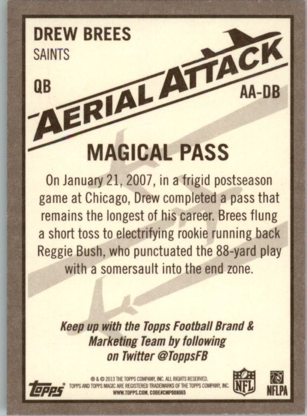 2013 Topps Magic Aerial Attack #AADB Drew Brees back image