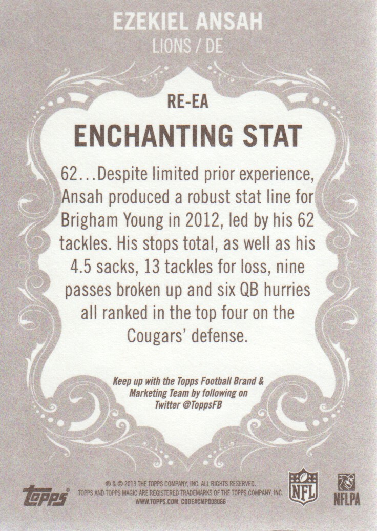 2013 Topps Magic Rookie Enchantment #REEA Ezekiel Ansah back image