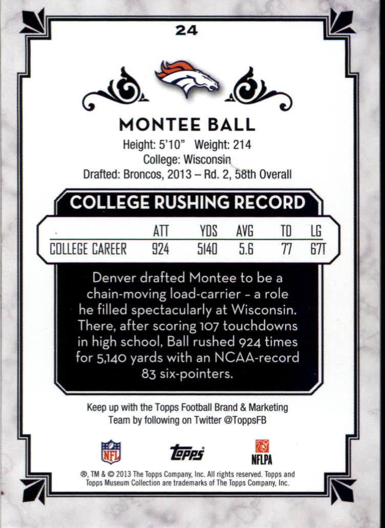 2013 Topps Museum Collection #24 Montee Ball RC back image