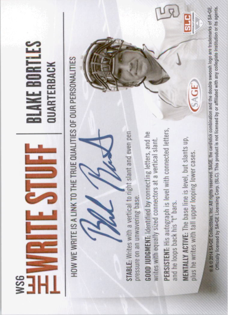 2014 SAGE HIT Write Stuff #WS6 Blake Bortles back image