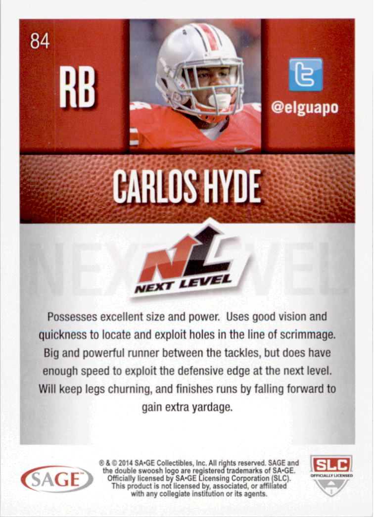 2014 SAGE HIT #84 Carlos Hyde NL back image