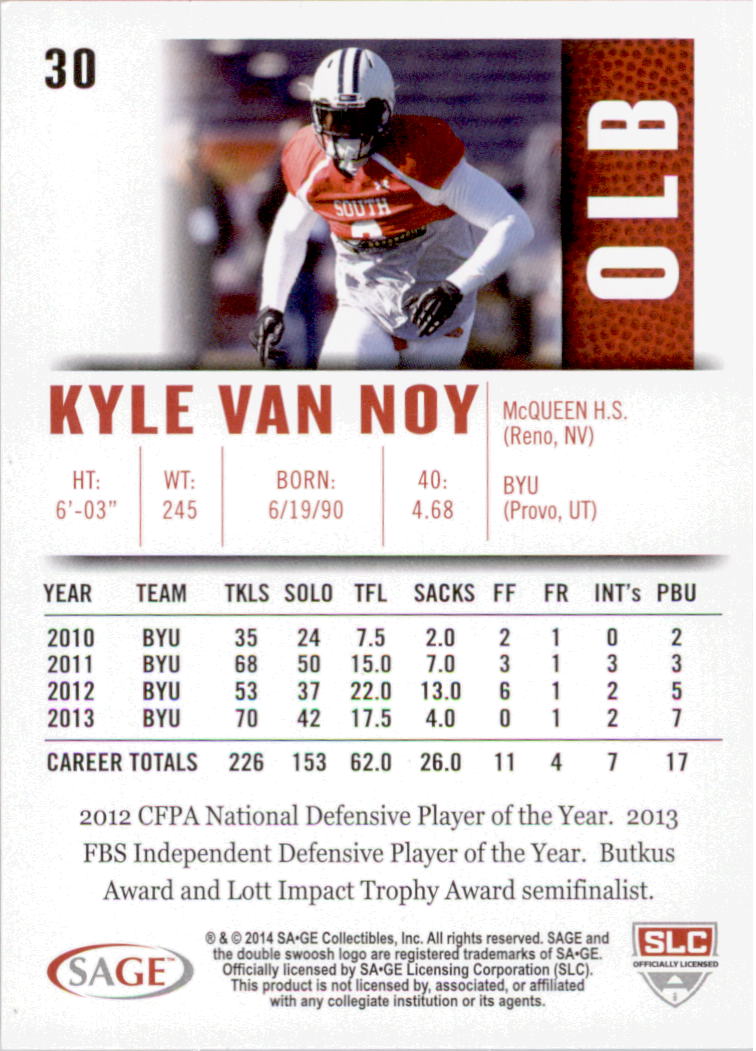 2014 SAGE HIT Silver #30 Kyle Van Noy back image
