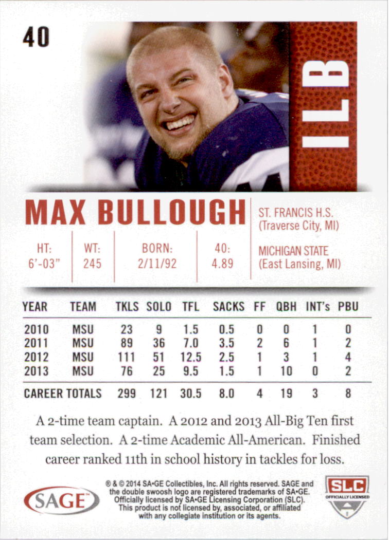 2014 SAGE HIT Silver #40 Max Bullough back image