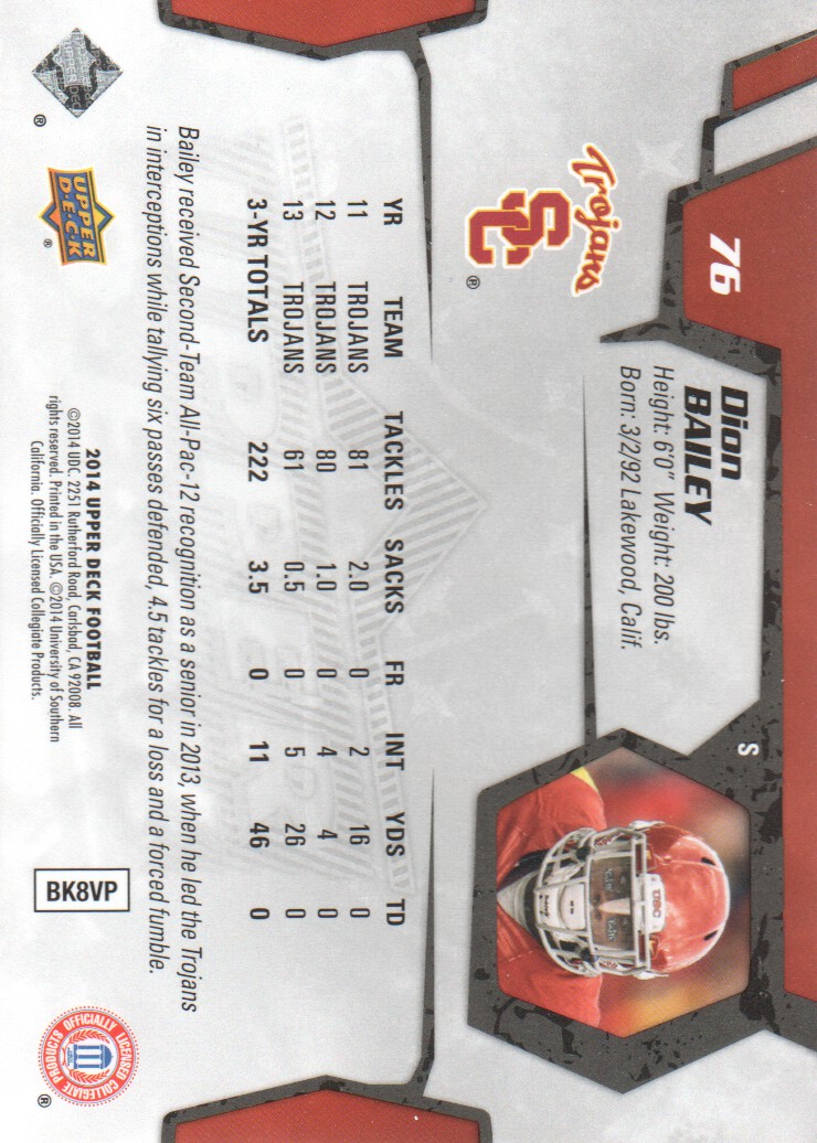 2014 Upper Deck #76 Dion Bailey back image