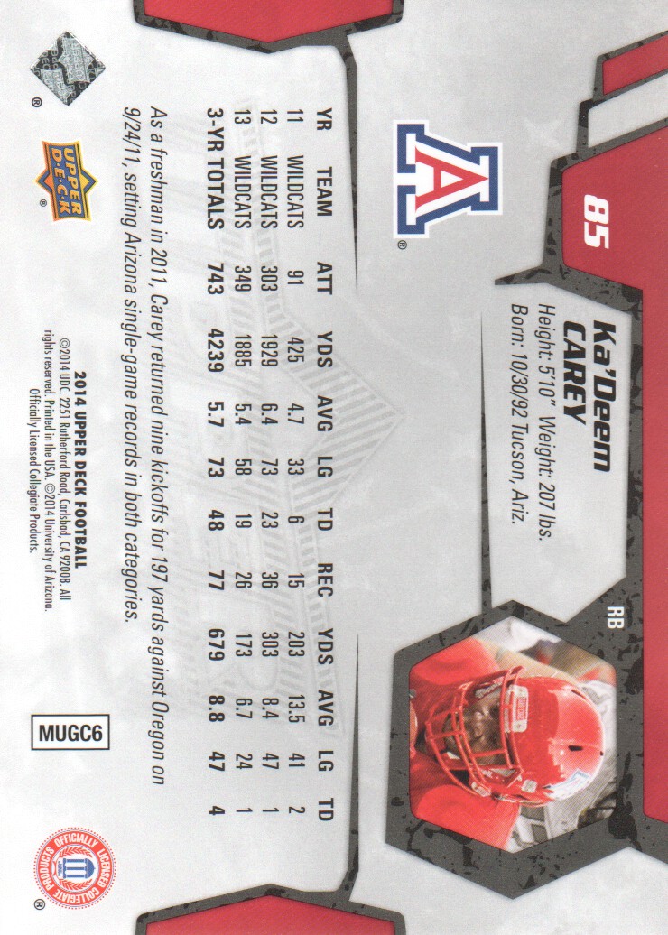 2014 Upper Deck #85 Ka'Deem Carey back image