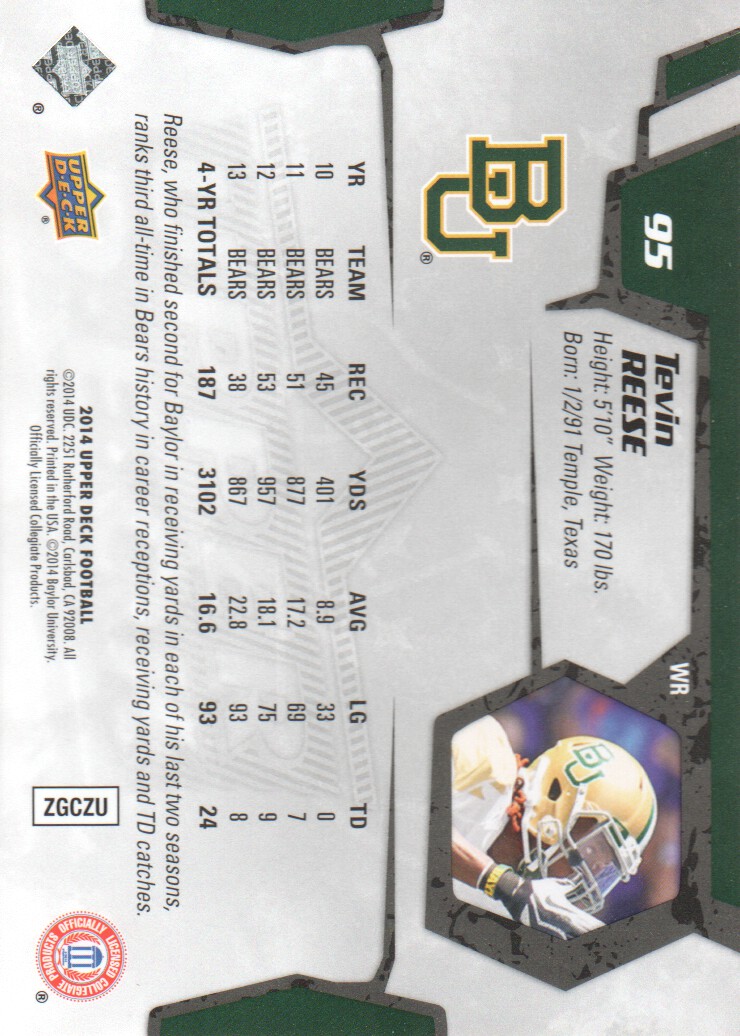 2014 Upper Deck #95 Tevin Reese back image