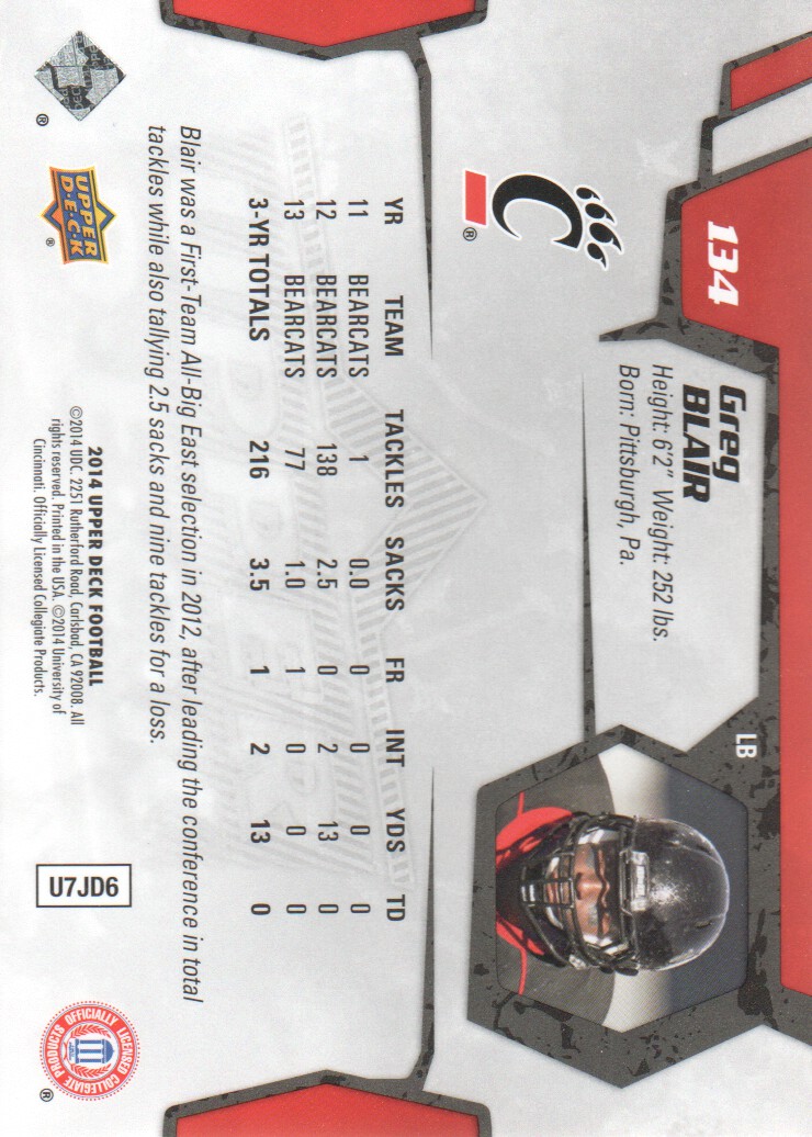2014 Upper Deck #134 Greg Blair back image