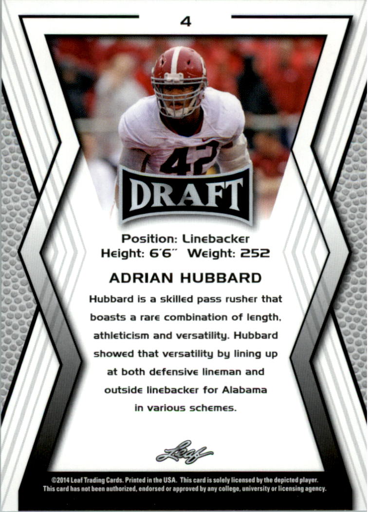 2014 Leaf Draft #4 Adrian Hubbard back image