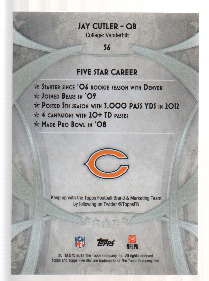 2013 Topps Five Star #56 Jay Cutler back image