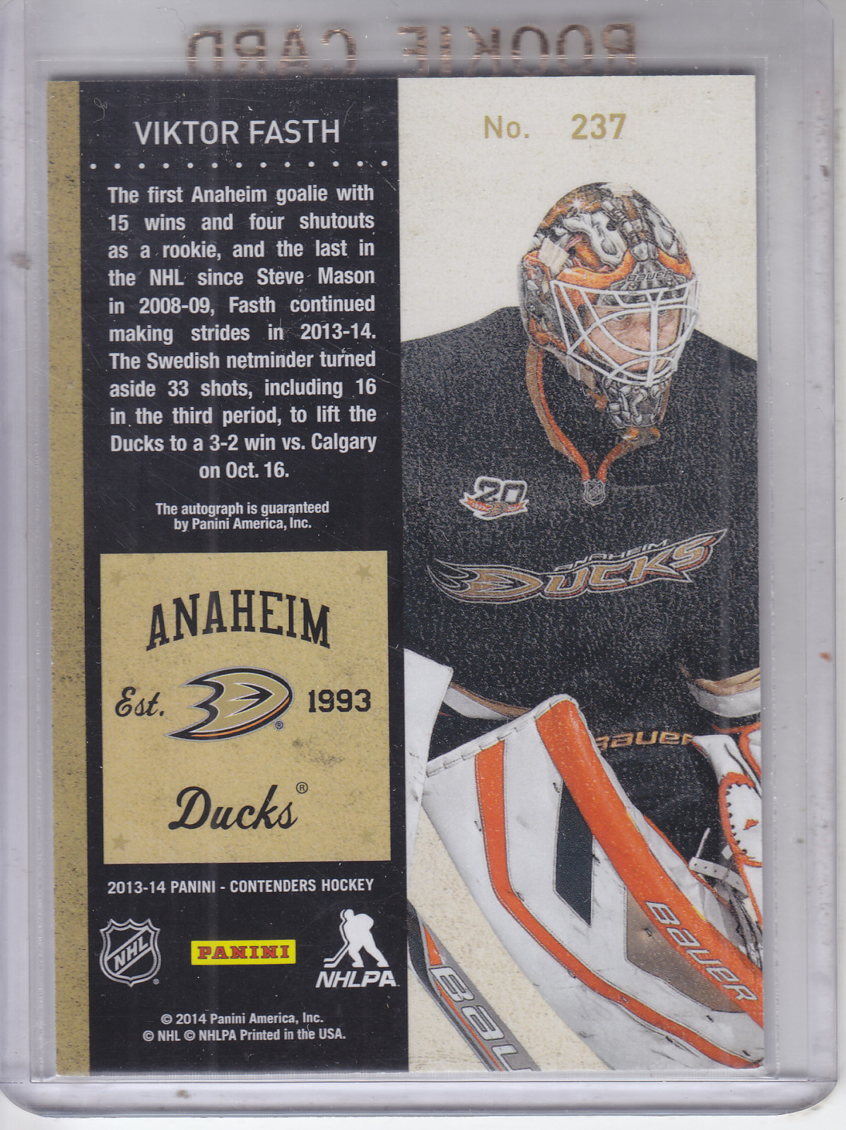 2013-14 Panini Contenders #237A Viktor Fasth AU SP2 RC back image