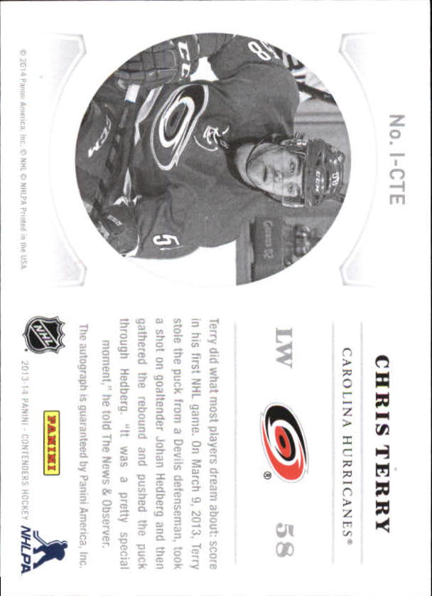 2013-14 Panini Contenders NHL Ink #ICTE Chris Terry back image