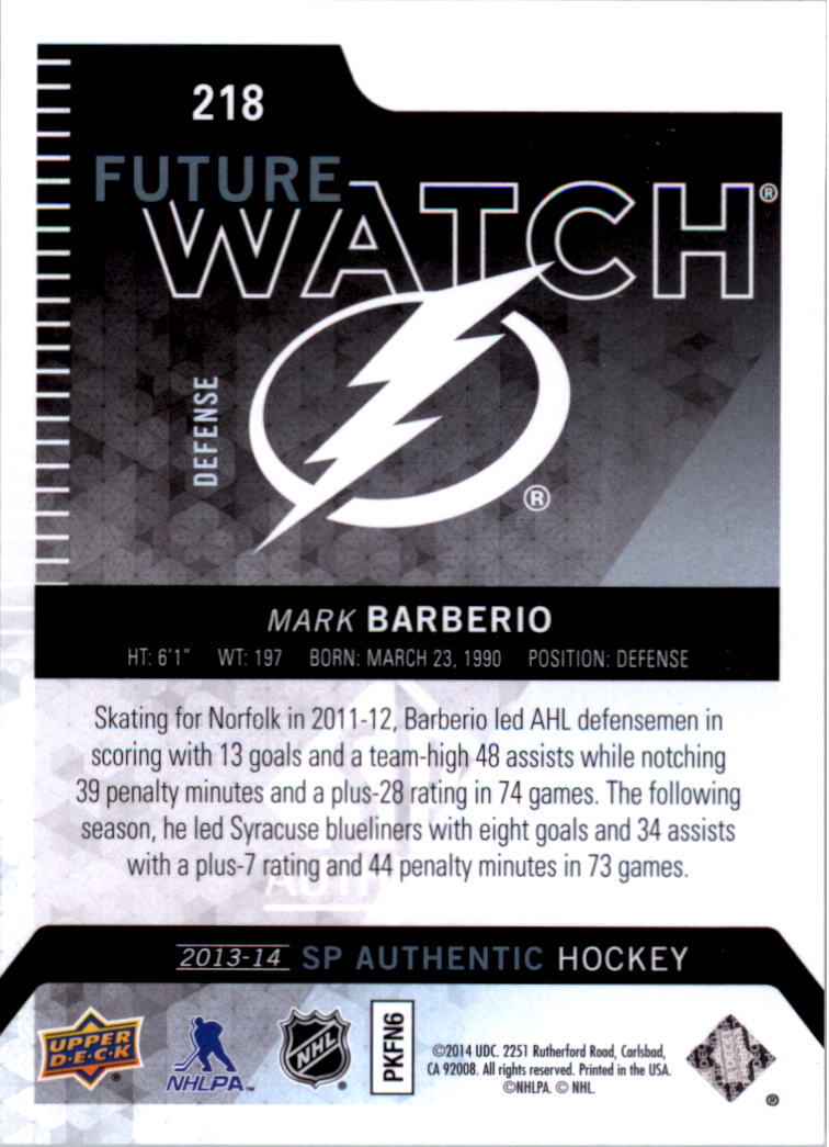 2013-14 SP Authentic #218 Mark Barberio RC back image