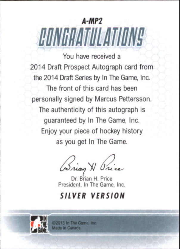 2014-15 ITG Draft Prospects Autographs #AMP2 Marcus Pettersson back image