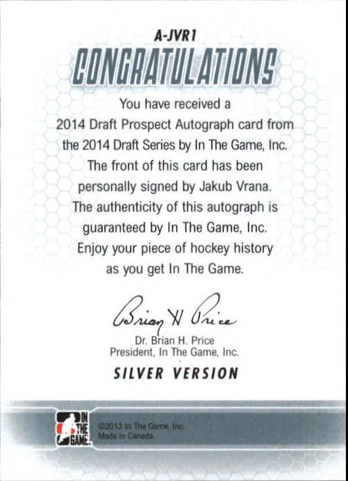 2014-15 ITG Draft Prospects Autographs #AJVR1 Jakub Vrana back image