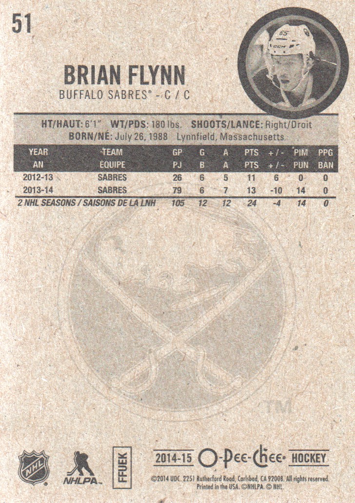 2014-15 O-Pee-Chee #51 Brian Flynn back image