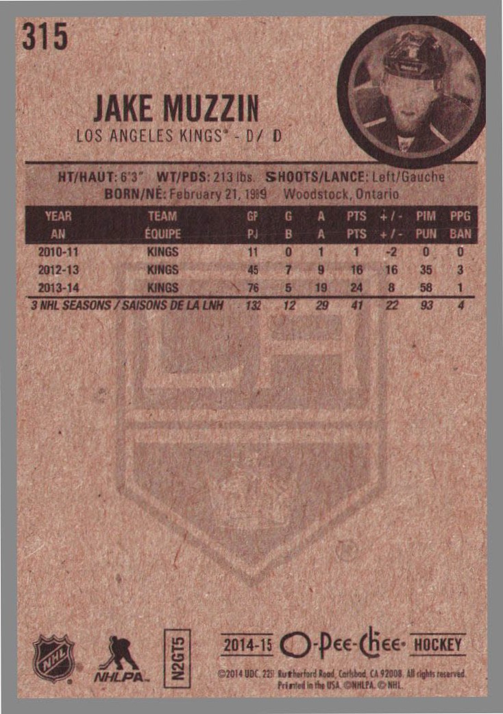 2014-15 O-Pee-Chee #315 Jake Muzzin back image