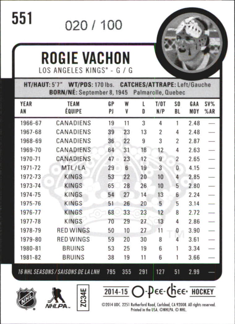 2014-15 O-Pee-Chee Black Rainbow #551 Rogie Vachon back image
