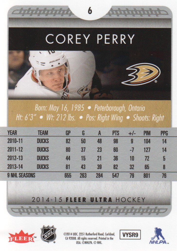 2014-15 Ultra #6 Corey Perry back image