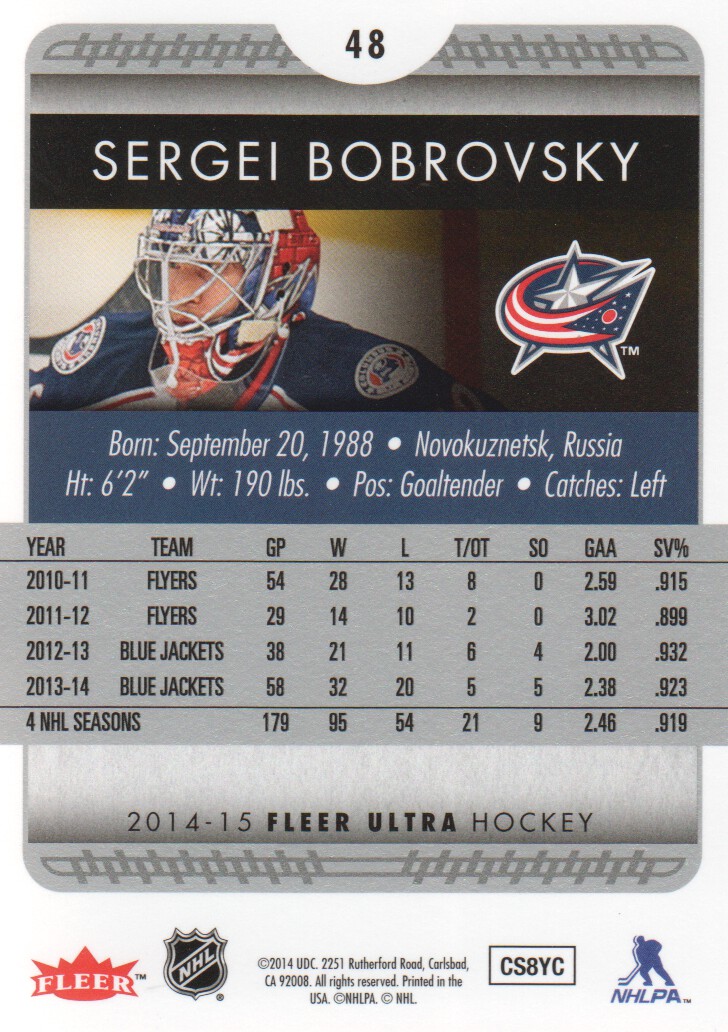2014-15 Ultra #48 Sergei Bobrovsky back image