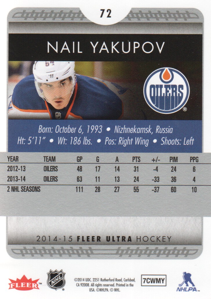 2014-15 Ultra #72 Nail Yakupov back image