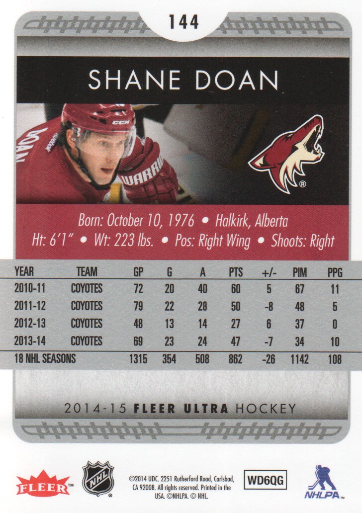 2014-15 Ultra #144 Shane Doan back image