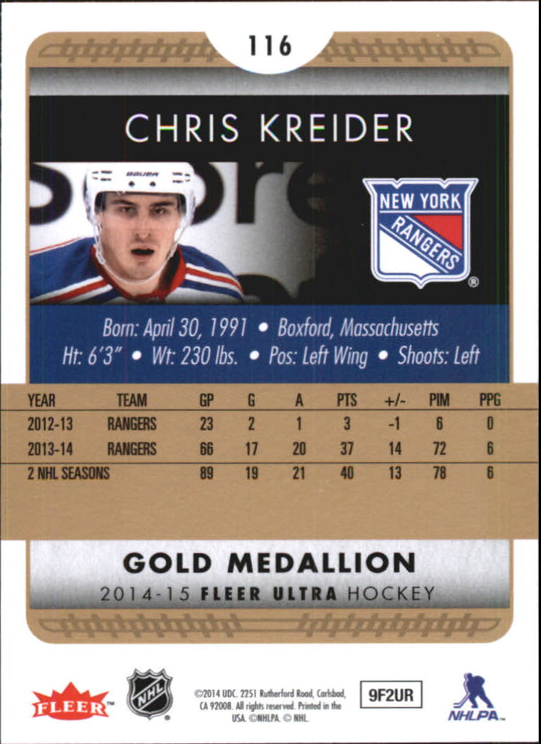 2014-15 Ultra Gold Medallion #116 Chris Kreider back image