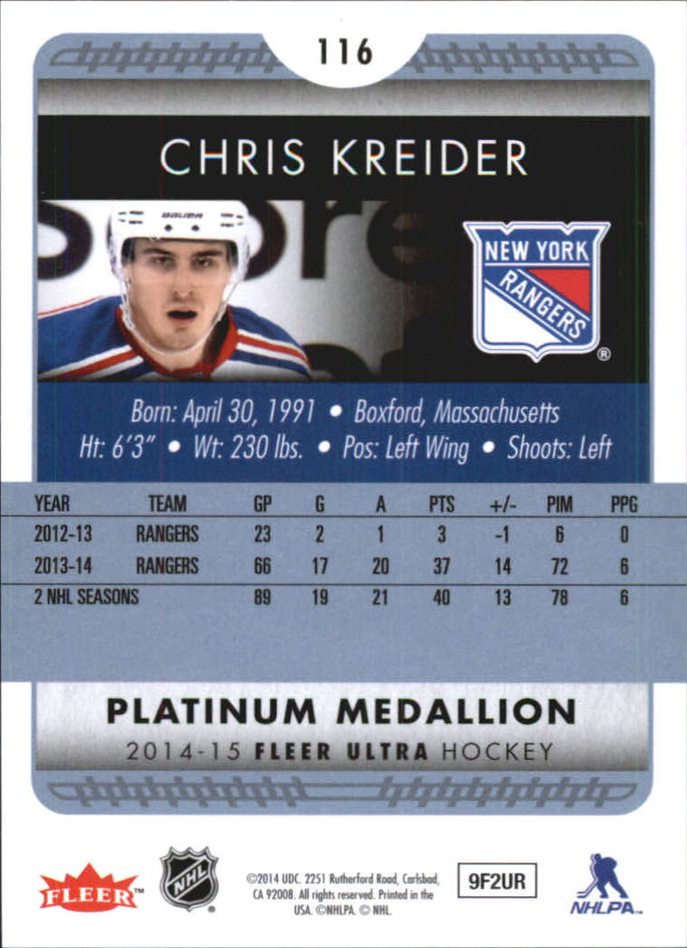 2014-15 Ultra Platinum Medallion #116 Chris Kreider back image