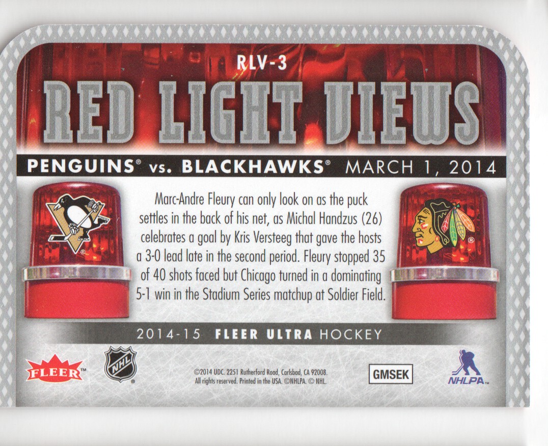 2014-15 Ultra Red Light Views #RLV3 Chicago Blackhawks vs./Pittsburgh Penguins back image