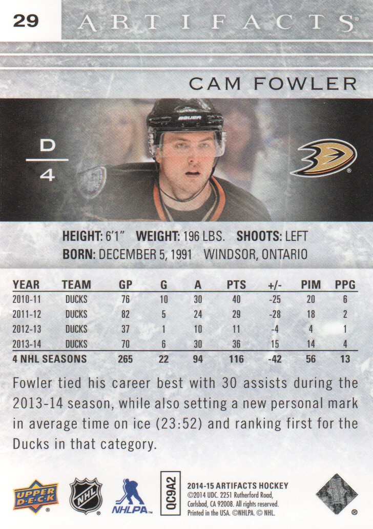 2014-15 Artifacts #29 Cam Fowler back image