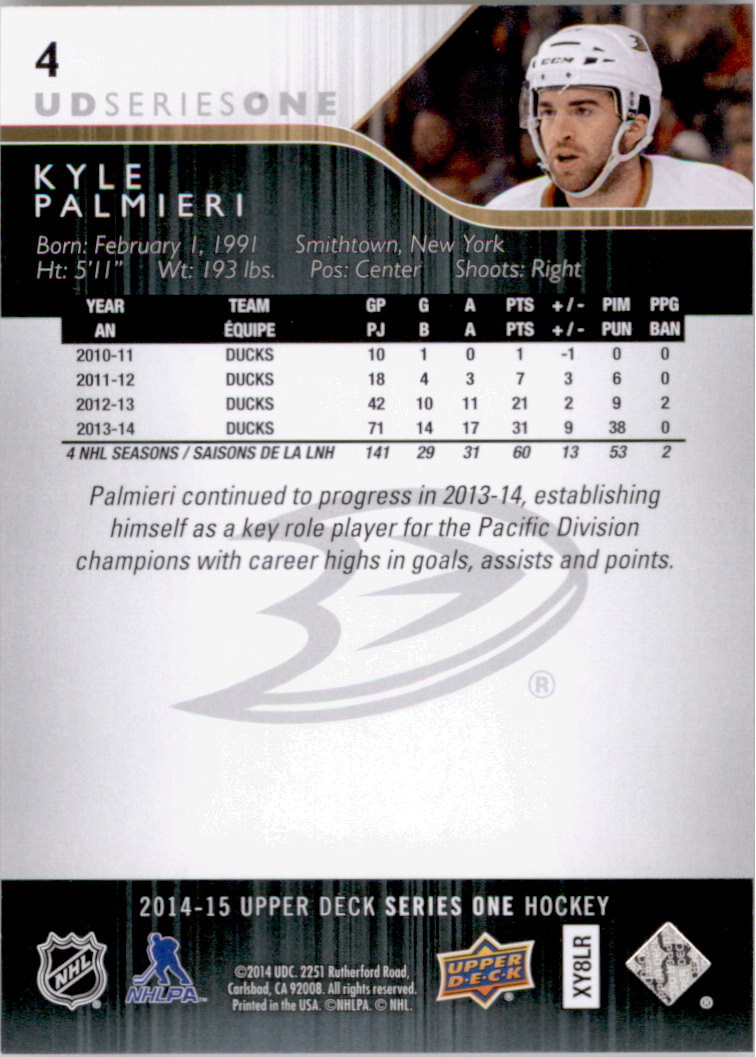 2014-15 Upper Deck #4 Kyle Palmieri back image