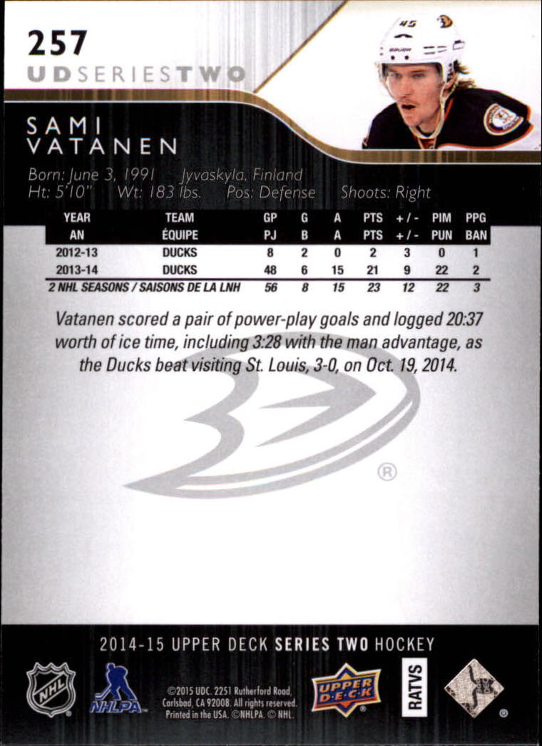 2014-15 Upper Deck #257 Sami Vatanen back image