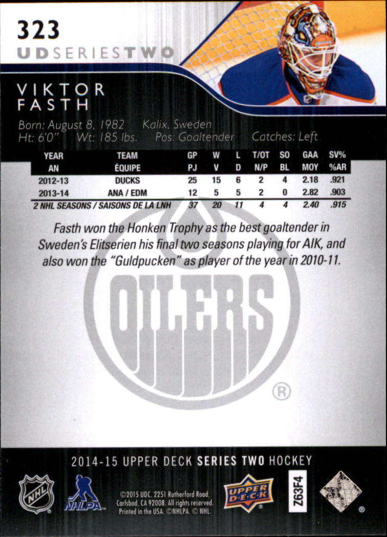 2014-15 Upper Deck #323 Viktor Fasth back image