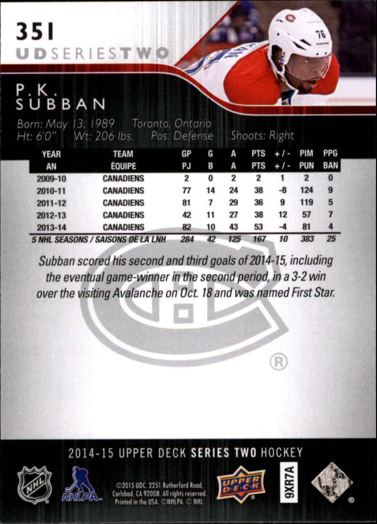 A6794- 2014-15 Upper Deck Hk #' S 251-500 + Rookies -du Pick- 15 + Gratis US - Bild 201 von 405