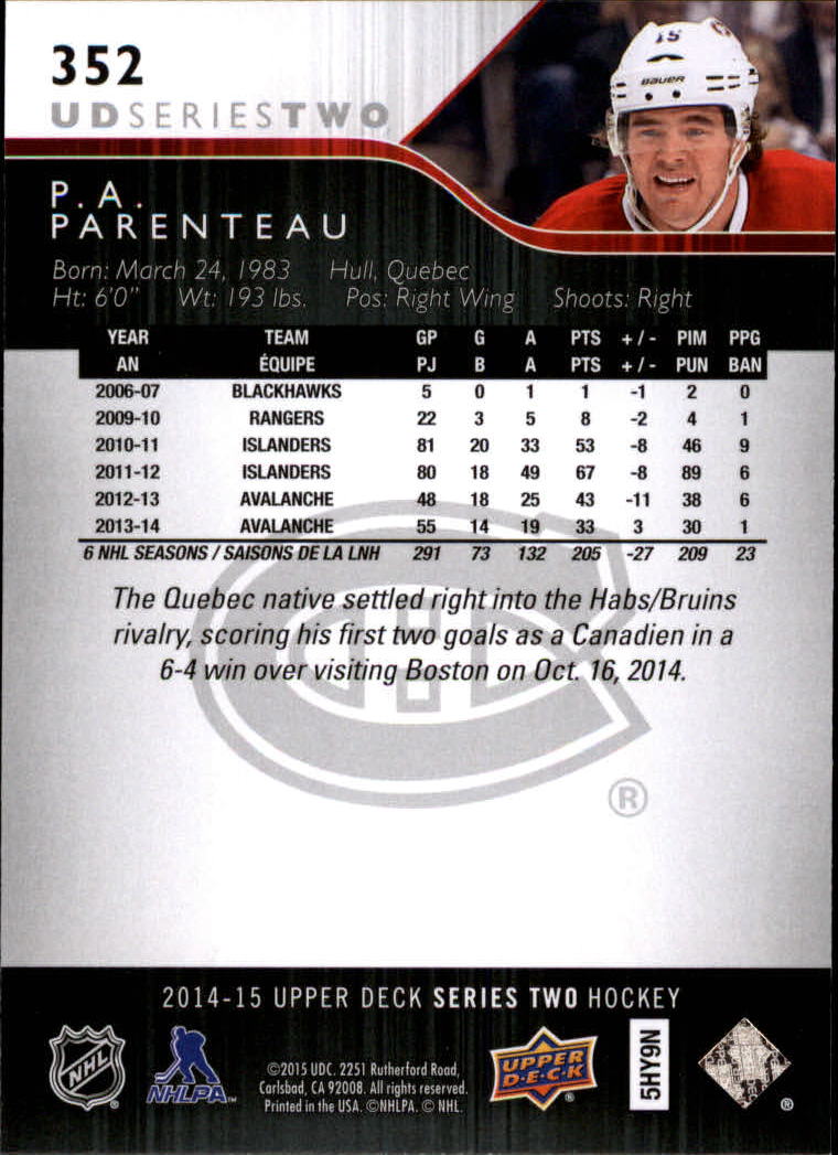 A6794- 2014-15 Upper Deck Hk #' S 251-500 + Rookies -du Pick- 15 + Gratis US - Bild 203 von 405
